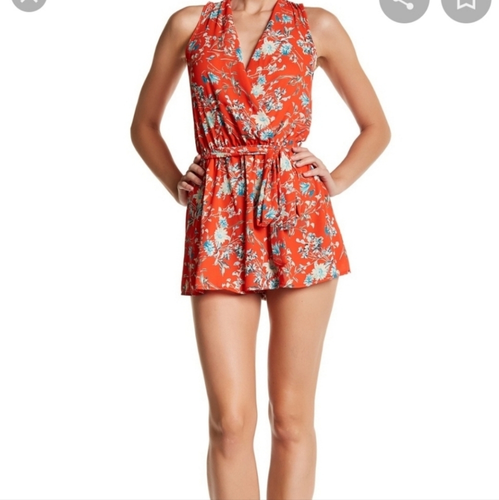 EUC Love, Zoe Floral Wrap Romper in Red and Blue